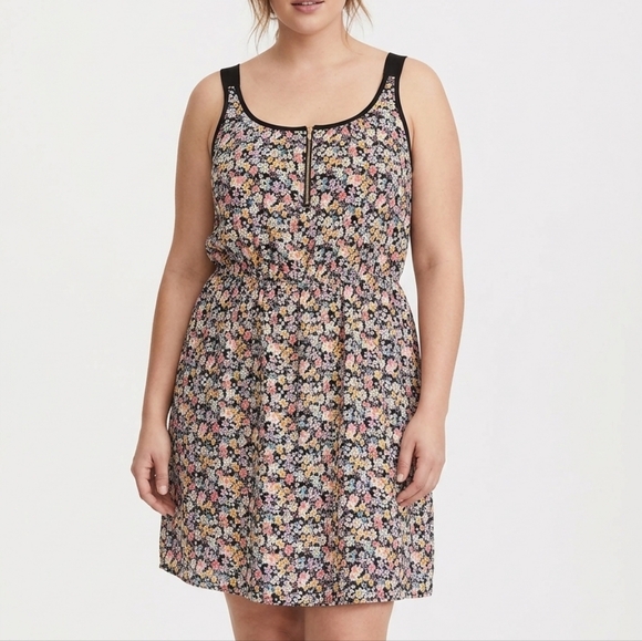 J for Justify Dresses & Skirts - J for Justify Floral Tank Dress in Black with Pink, Yellow, White Flowers